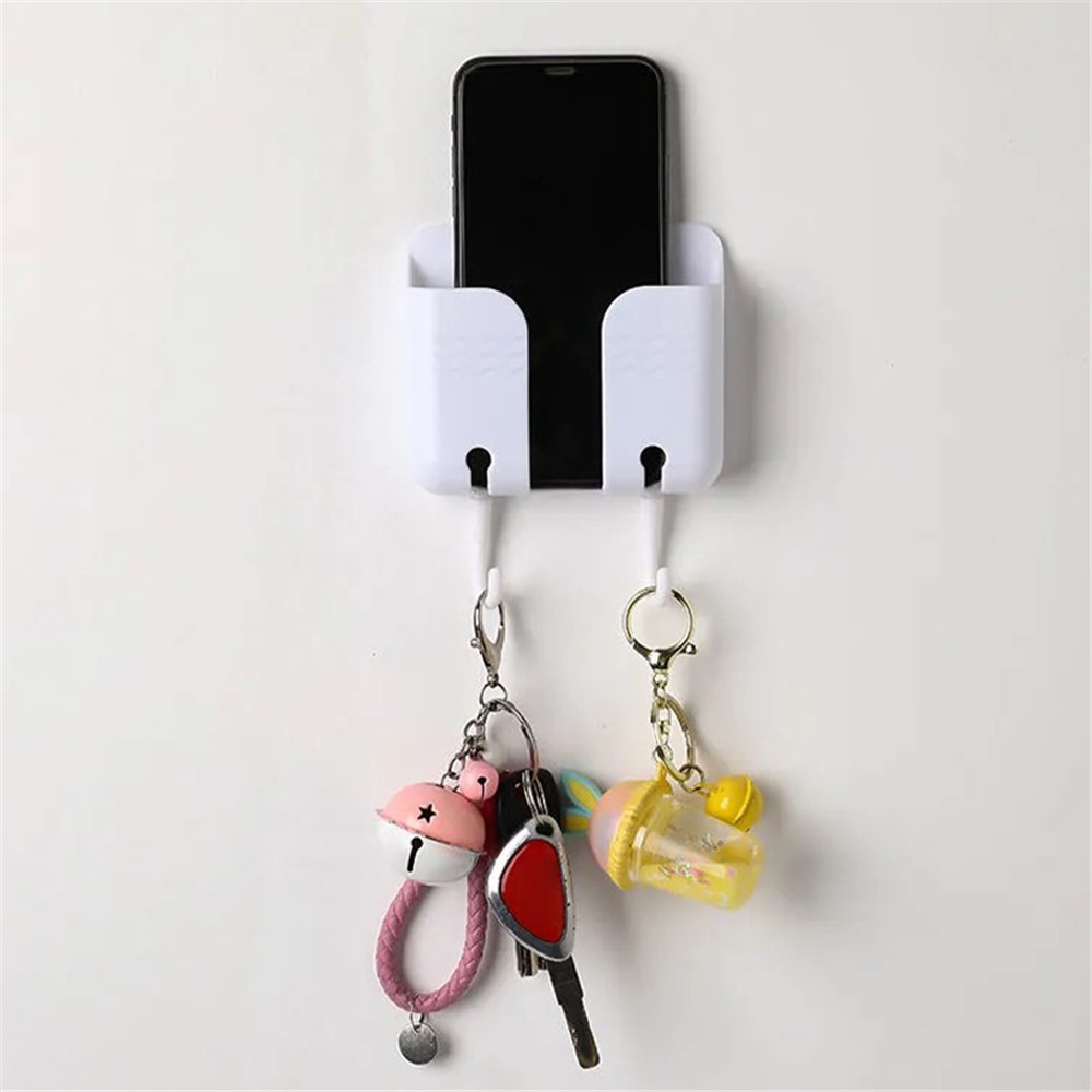 Remote Control Power Cord Holder Adhesive Wall Bracket with Two Hooks for Mobile Phone Charging - Yellow-4