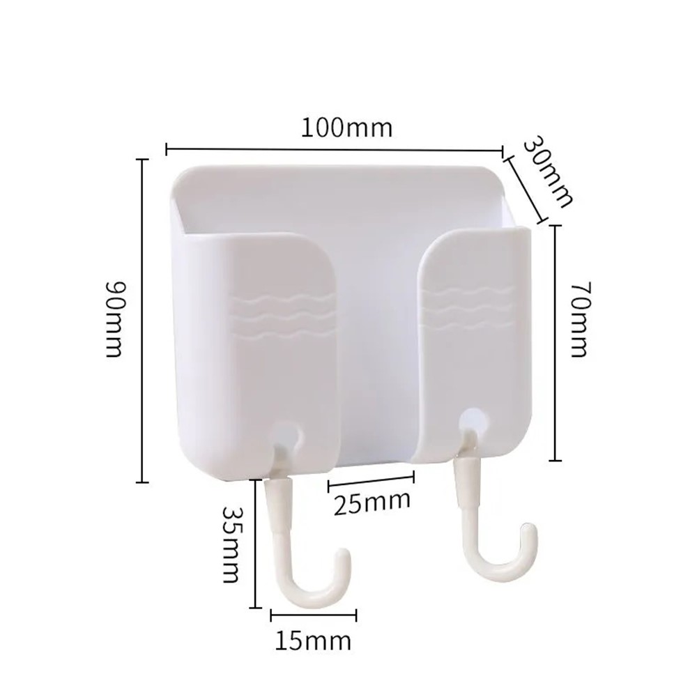 Remote Control Power Cord Holder Adhesive Wall Bracket with Two Hooks for Mobile Phone Charging - Yellow-8