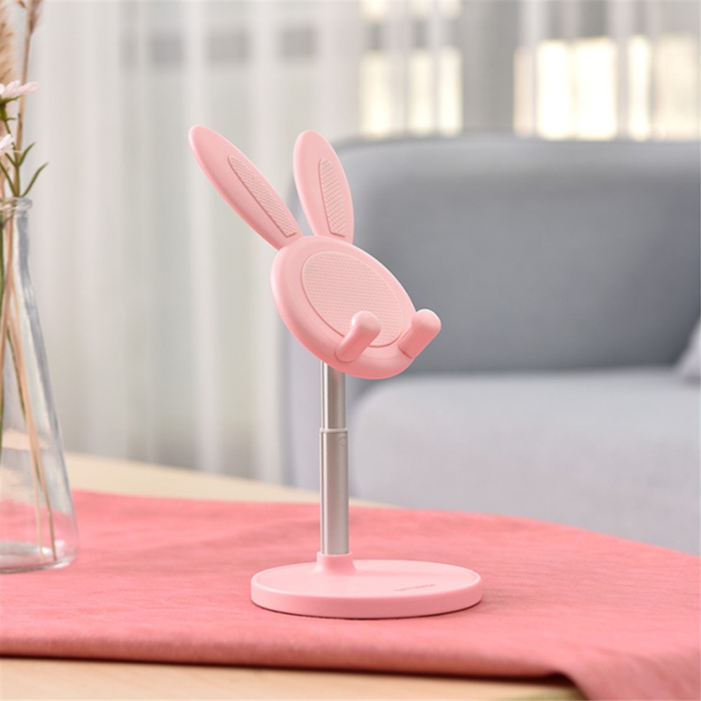 Cute Rabbit Phone Holder Desktop Cell Phone Stand Height Angle Adjustable for iPhone iPad Tablets - Pink-4