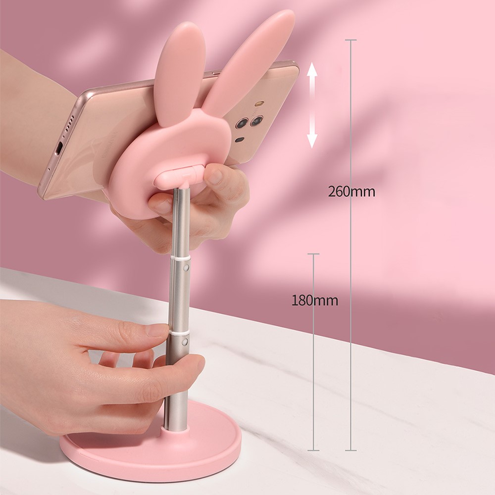 Cute Rabbit Phone Holder Desktop Cell Phone Stand Height Angle Adjustable for iPhone iPad Tablets - Pink-5