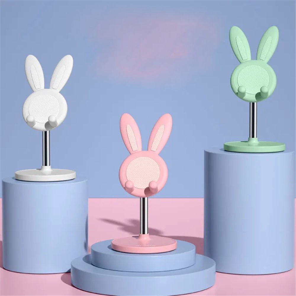Cute Rabbit Phone Holder Desktop Cell Phone Stand Height Angle Adjustable for iPhone iPad Tablets - Pink-7