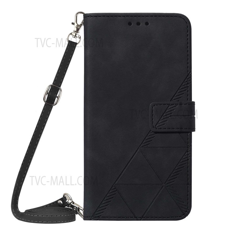 PB2-1 Series Imprinted PU Leather Anti-fall Phone Case Scratch-proof Stand Phone Case with Wallet Shoulder Strap for ZTE Blade A31 - Black-2