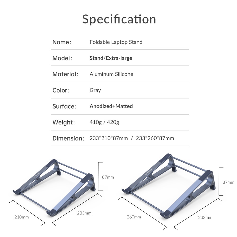 ORICO-MA15-GY-BPZ1 Stand Stand Stand Riser Suporte de Laptop de Alumínio