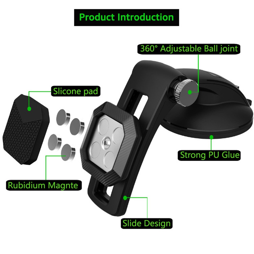 K1 Magnetic Car Dashboard Windshield Phone Holder Stand 360 Degrees Rotating Phone Mount Bracket - Black-6