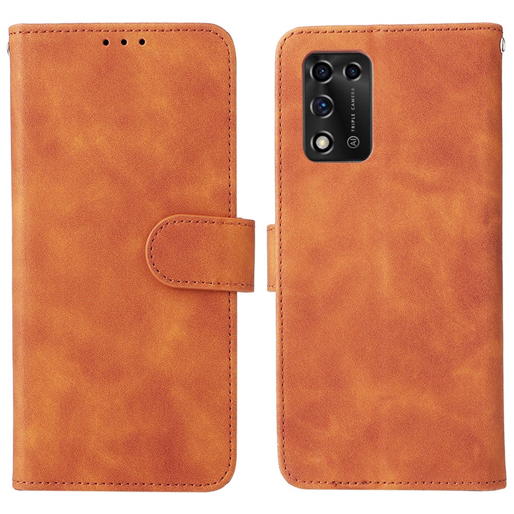 Skin-touch Feeling PU Leather + TPU Phone Cover Stand Wallet Shell Mobile Phone Case for ZTE Libero 5G II - Brown-1