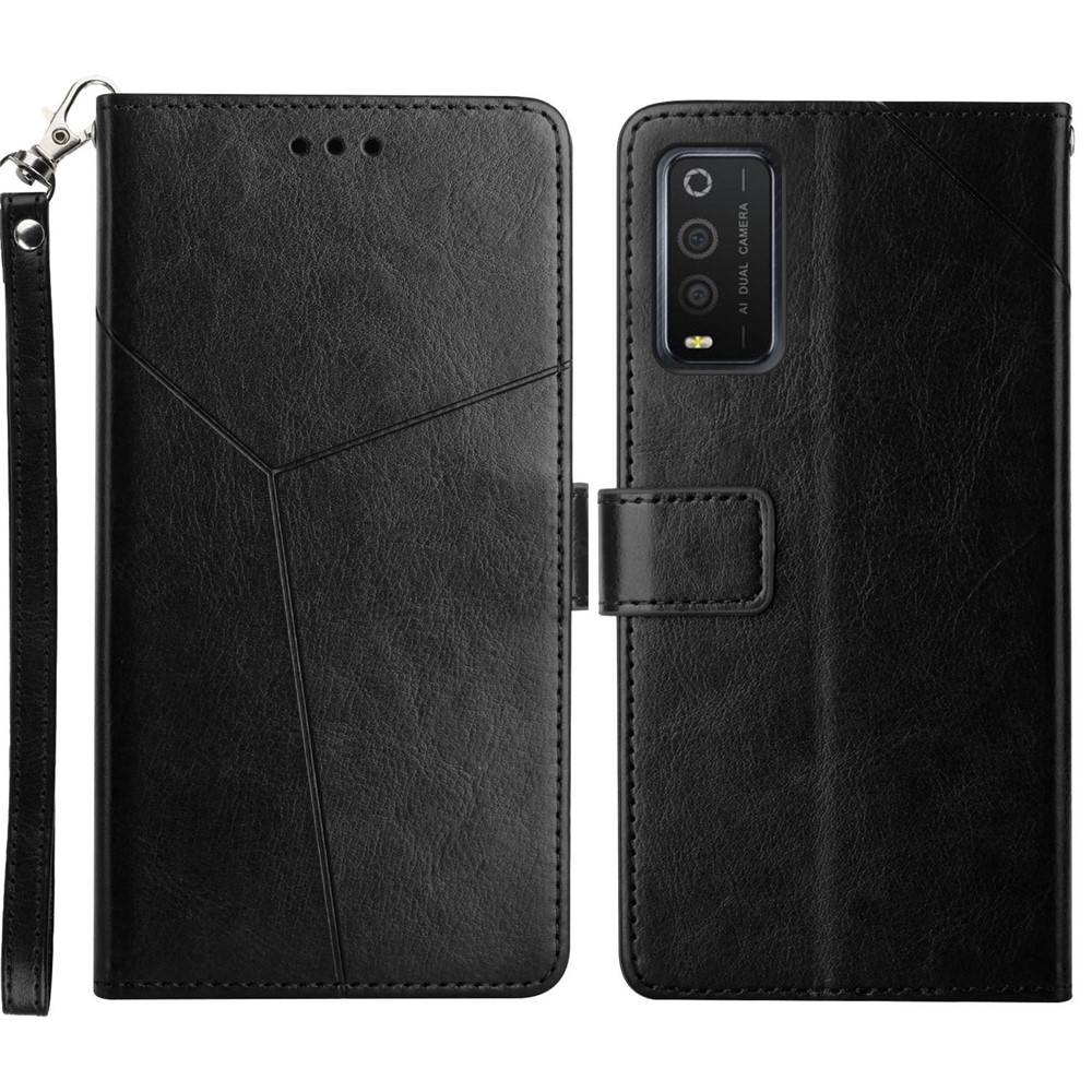 Y-Shaped Lines Imprinting PU Leather + Soft TPU Inner Shell Phone Cover with Wallet Stand Feature for ZTE Libero 5G II A103ZT - Black-1