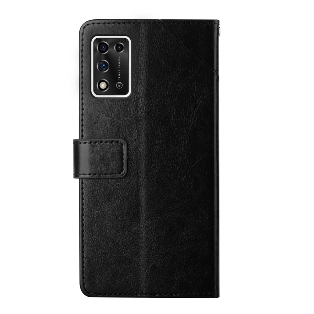 Y-Shaped Lines Imprinting PU Leather + Soft TPU Inner Shell Phone Cover with Wallet Stand Feature for ZTE Libero 5G II A103ZT - Black-3