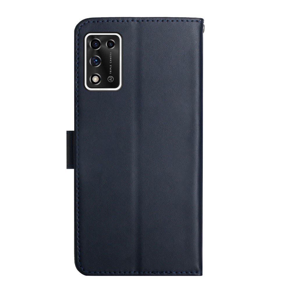 For ZTE Libero 5G ii A103ZT Flip Phone Cover Wallet Stand Function Genuine Leather Nappa Texture Full Body Protective Phone Case - Blue-3