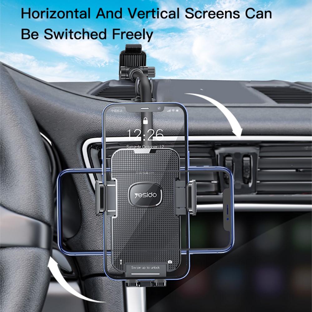 YESIDO C137 Windshield Car Phone Mount Long Arm Cell Phone Holder Clamp Base-8