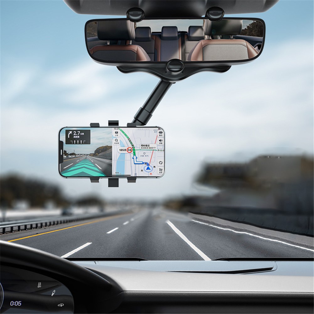 ZJ099 Car Rearview Mirror Mount Phone Holder Rotatable Adjustable Length Cell Phone Bracket-4