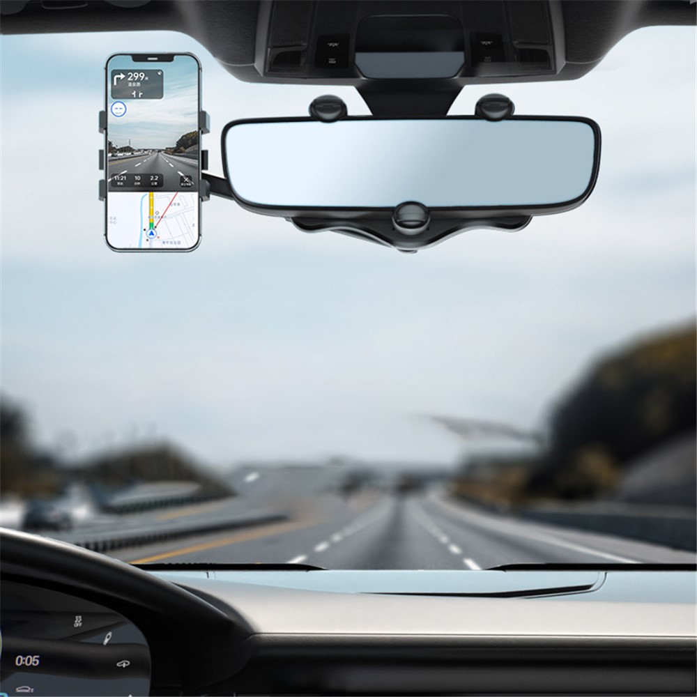 ZJ099 Car Rearview Mirror Mount Phone Holder Rotatable Adjustable Length Cell Phone Bracket-5