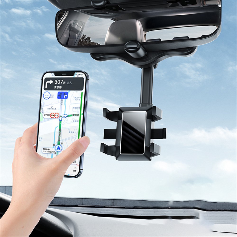 ZJ099 Car Rearview Mirror Mount Phone Holder Rotatable Adjustable Length Cell Phone Bracket-6