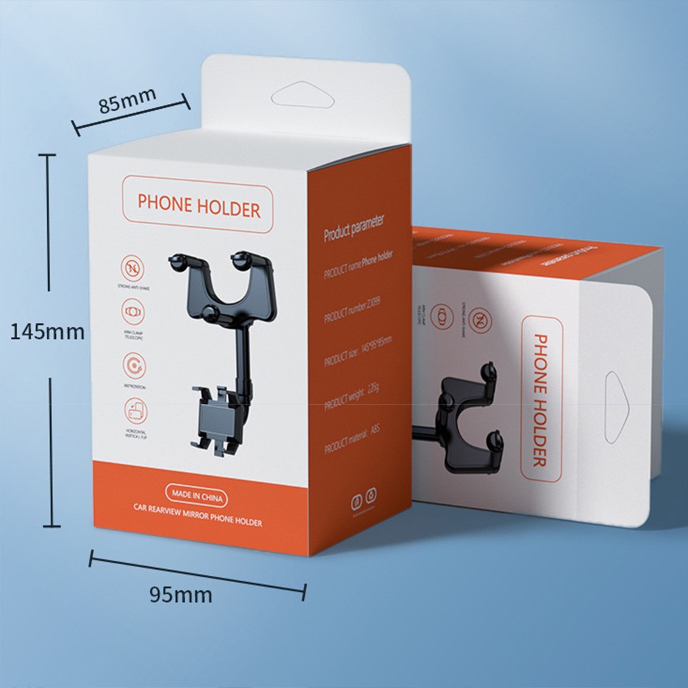 ZJ099 Car Rearview Mirror Mount Phone Holder Rotatable Adjustable Length Cell Phone Bracket-7