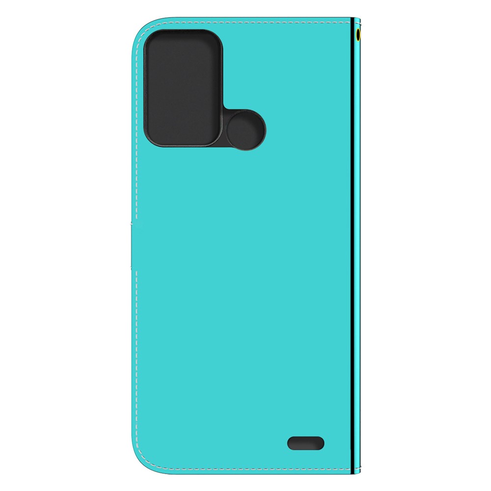 For ZTE Blade A52 Practical Mirror Surface Flip Folio Wallet Case PU Leather Stand Magnetic Closure Cover with Wrist Strap - Cyan-3