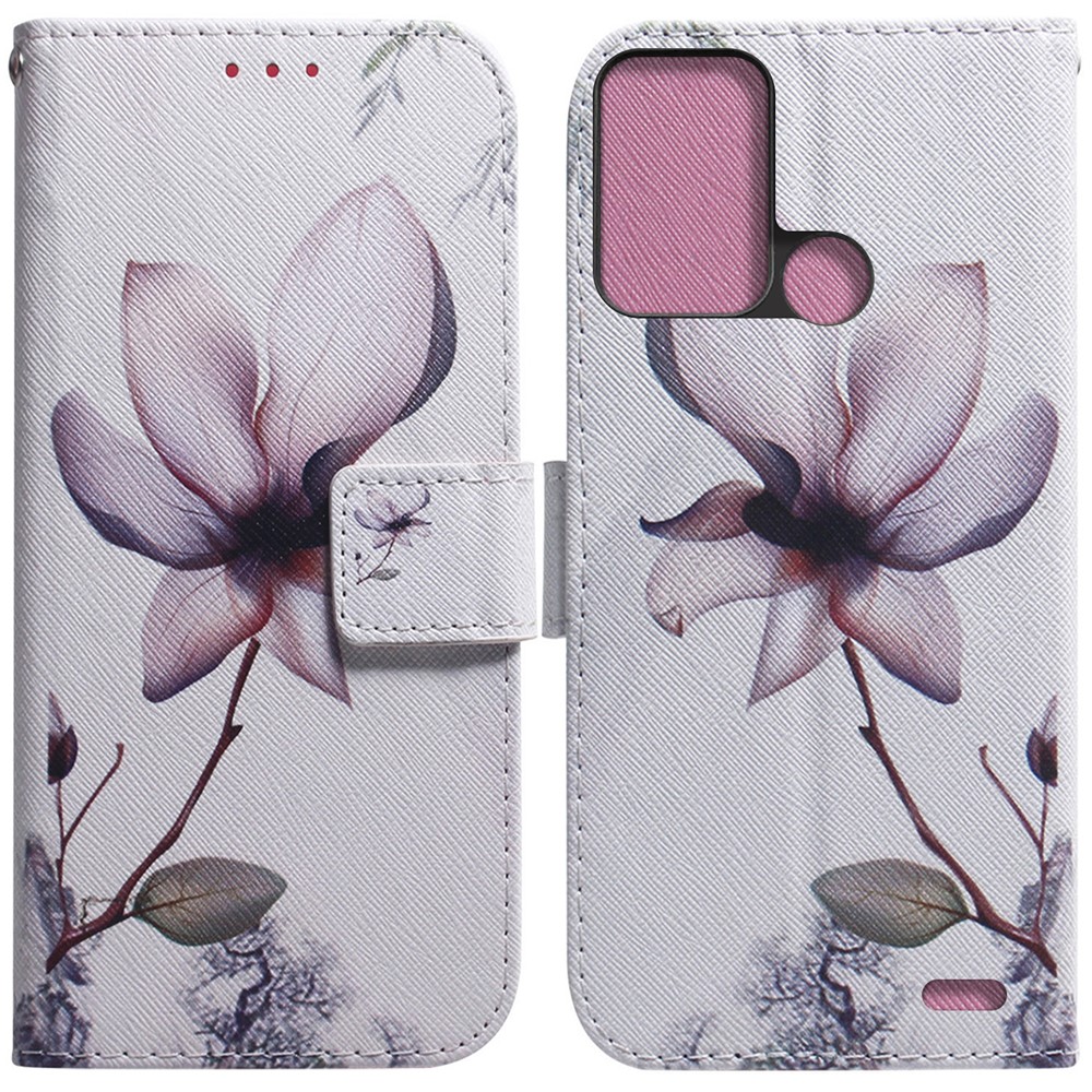 For ZTE Blade A52 Pattern Printing PU Leather Mobile Phone Case Folding Stand Wallet Flip Cover TPU Inner Shell - Pink Flower-1