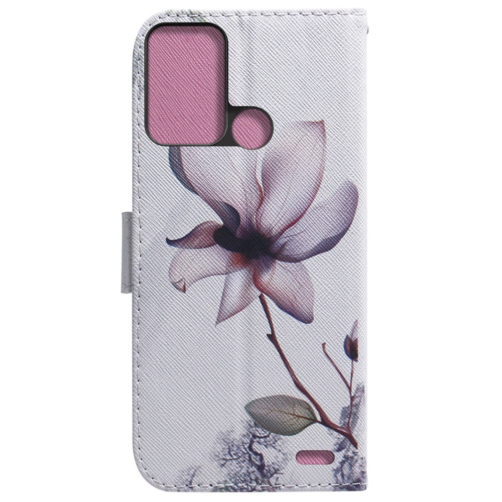 For ZTE Blade A52 Pattern Printing PU Leather Mobile Phone Case Folding Stand Wallet Flip Cover TPU Inner Shell - Pink Flower-3