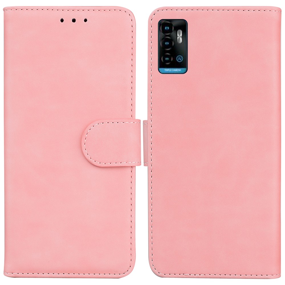 For ZTE Blade A72/V40 Vita Cell Phone Cover PU Leather Wallet Flip Supporting Stand Anti-scratch Phone Case - Pink-1