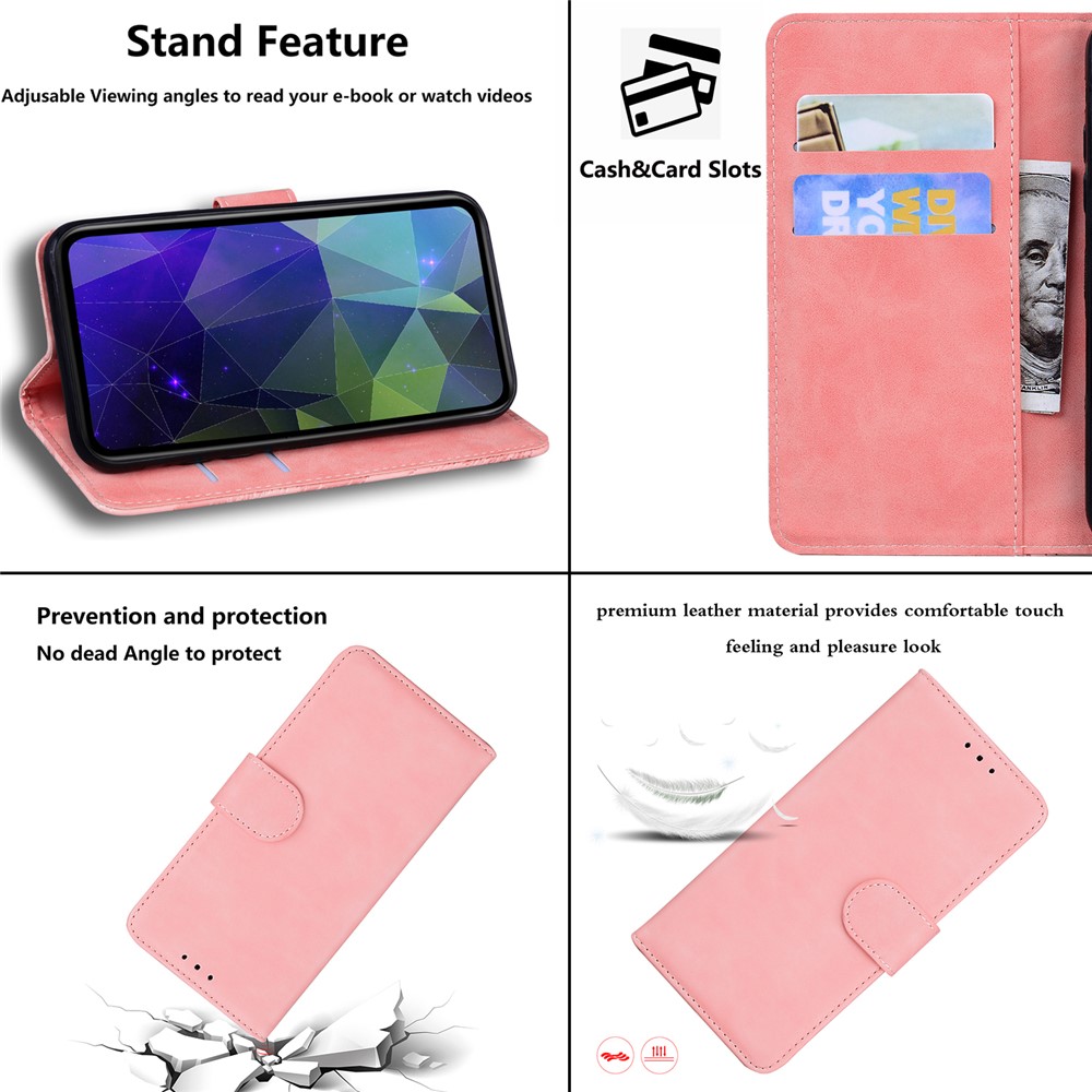 For ZTE Blade A72/V40 Vita Cell Phone Cover PU Leather Wallet Flip Supporting Stand Anti-scratch Phone Case - Pink-5