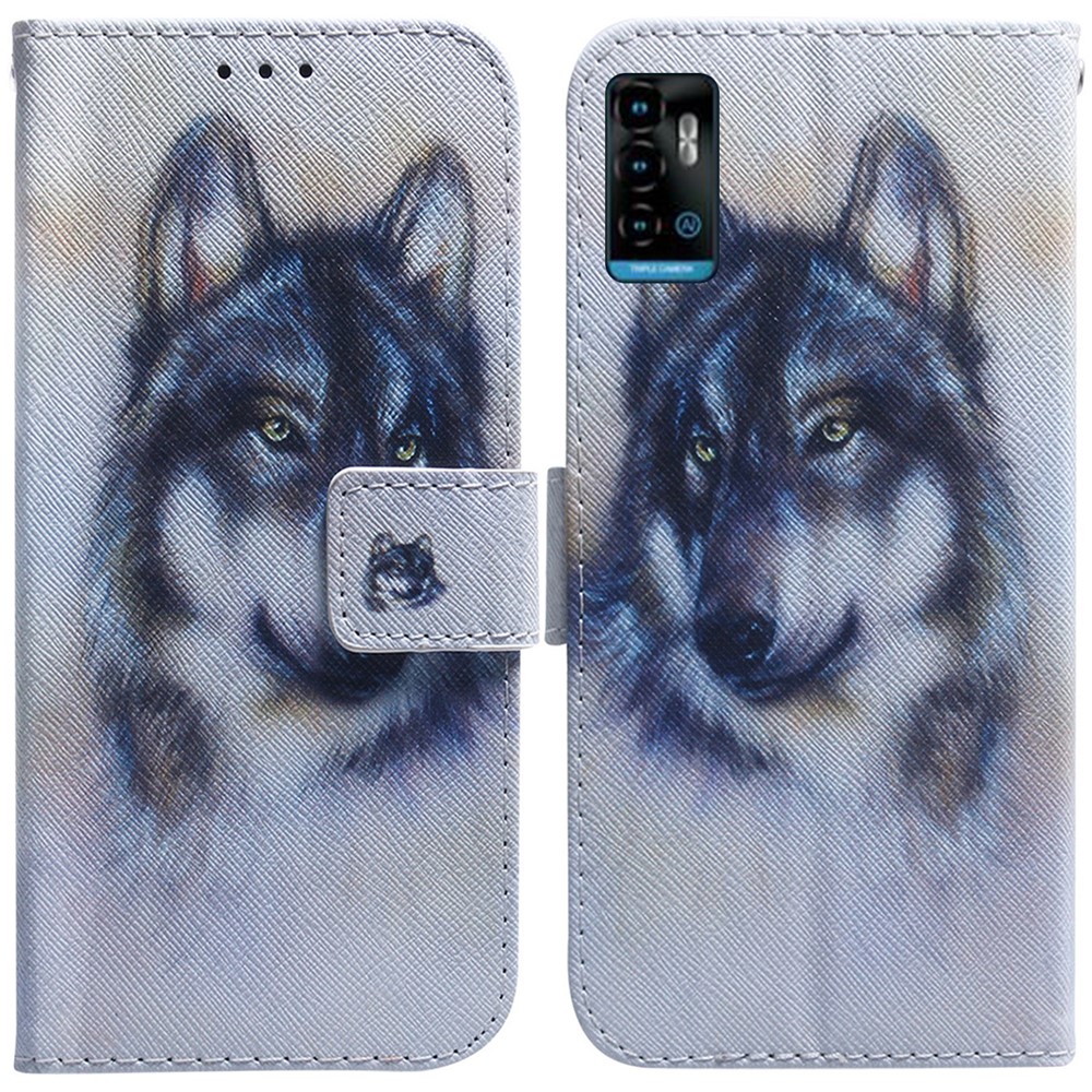 Für ZTE Blade A72 / V40 Vita PU Leder Brieftasche Telefon Hülle Muster Druck Magnetisch Folio Flip Schutzschutz Mit Ständer - Wolf