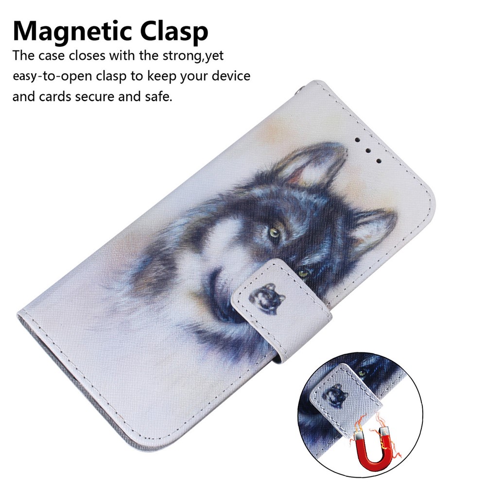 Für ZTE Blade A72 / V40 Vita PU Leder Brieftasche Telefon Hülle Muster Druck Magnetisch Folio Flip Schutzschutz Mit Ständer - Wolf