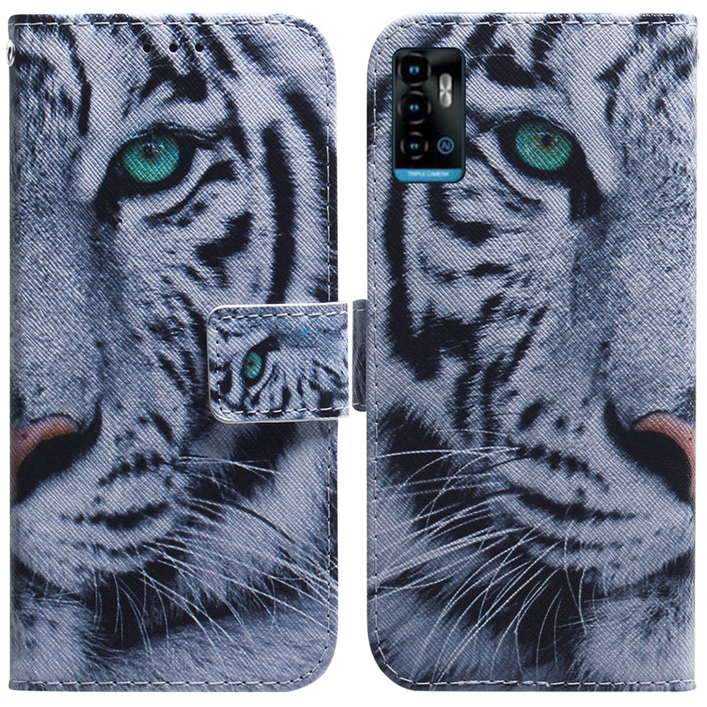 For ZTE Blade A72 / V40 Vita PU Leather Wallet Phone Case Pattern Printing Magnetic Folio Flip Protective Cover with Stand - Tiger Head-1