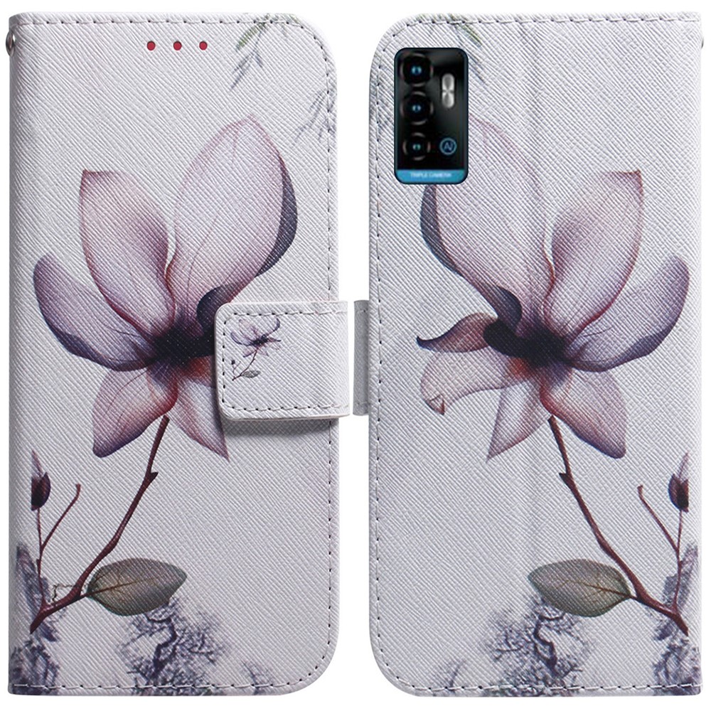 For ZTE Blade A72 / V40 Vita PU Leather Wallet Phone Case Pattern Printing Magnetic Folio Flip Protective Cover with Stand - Pink Flower-1