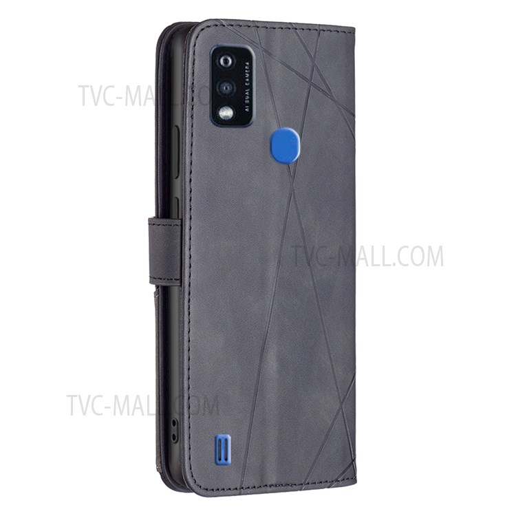 BINFEN COLOR BF05 for ZTE Blade A51 Geometric Imprinted PU Leather Wallet 360 Degree Protection Phone Case Stand Inner TPU Phone Cover - Black-3