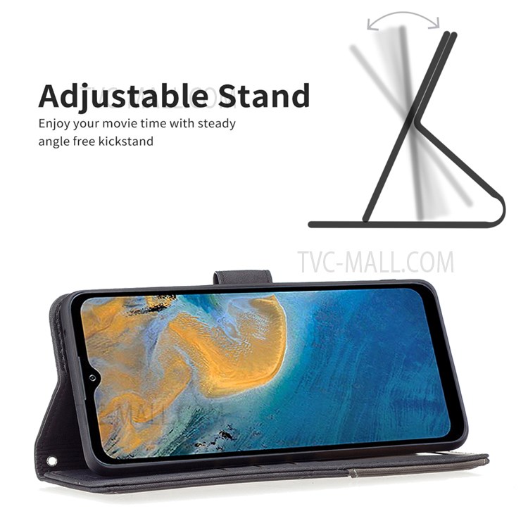 BINFEN COLOR BF05 for ZTE Blade A51 Geometric Imprinted PU Leather Wallet 360 Degree Protection Phone Case Stand Inner TPU Phone Cover - Black-5