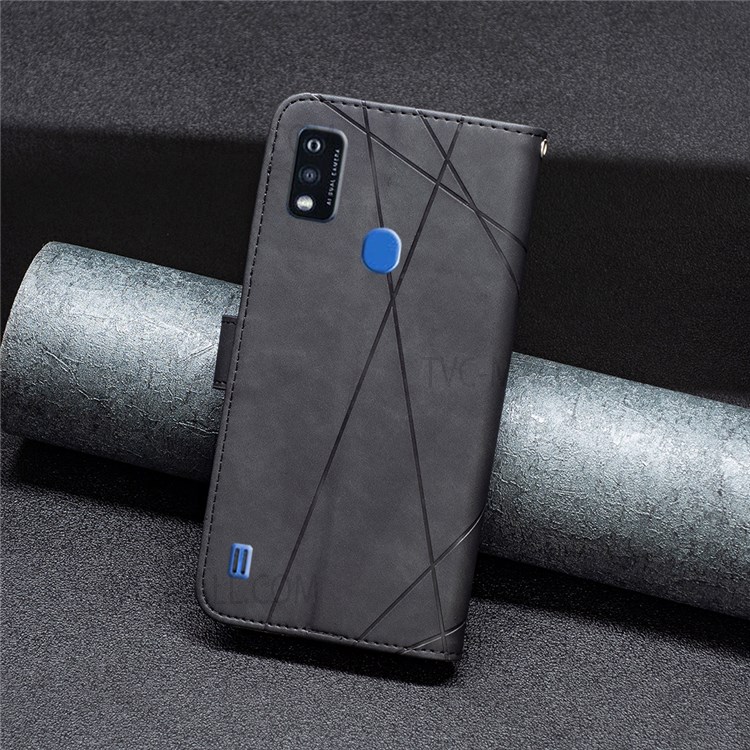 BINFEN COLOR BF05 for ZTE Blade A51 Geometric Imprinted PU Leather Wallet 360 Degree Protection Phone Case Stand Inner TPU Phone Cover - Black-6