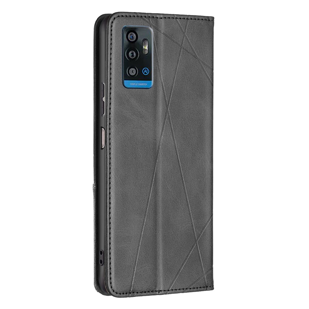 For ZTE Blade A71 All-round Shockproof Imprinting Pattern Splicing Design Cover with Card Slots Leather Viewing Stand Cell Phone Shell - Black-3