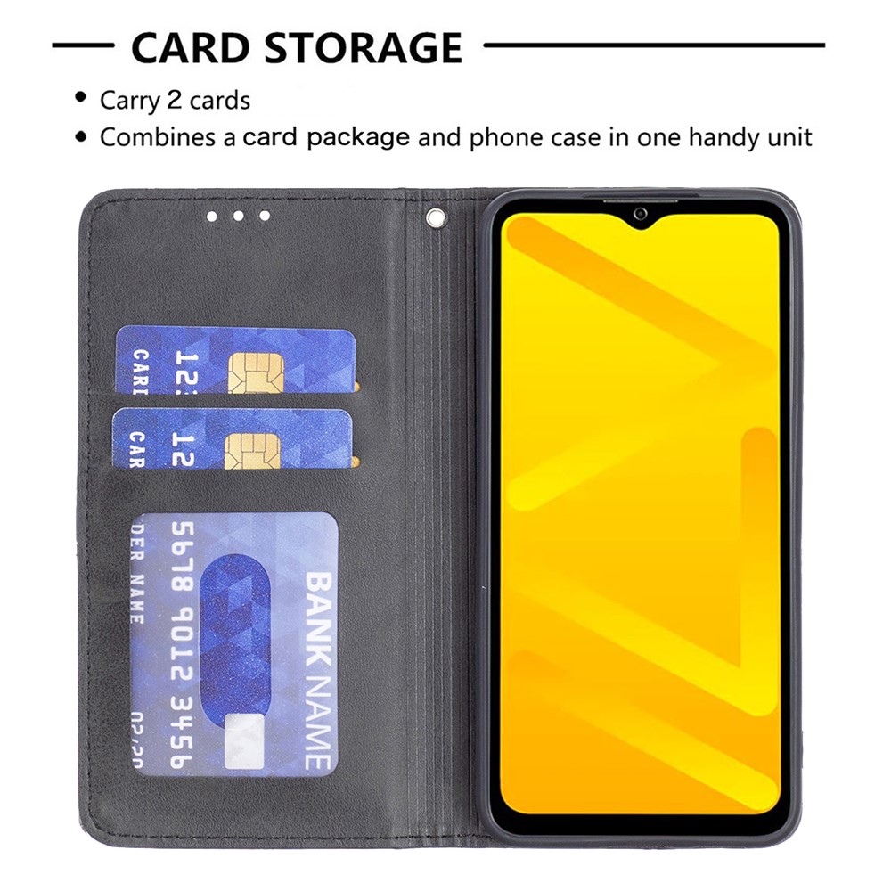 For ZTE Blade A71 All-round Shockproof Imprinting Pattern Splicing Design Cover with Card Slots Leather Viewing Stand Cell Phone Shell - Black-4