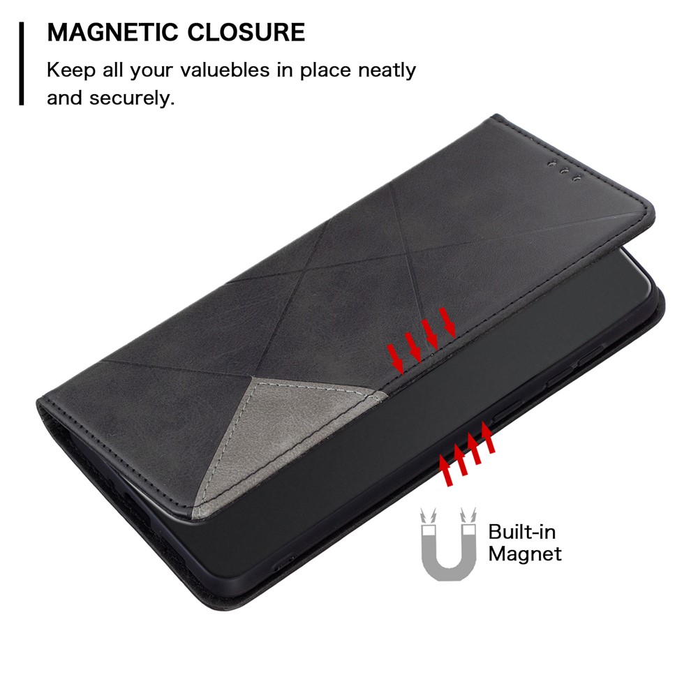 For ZTE Blade A71 All-round Shockproof Imprinting Pattern Splicing Design Cover with Card Slots Leather Viewing Stand Cell Phone Shell - Black-6