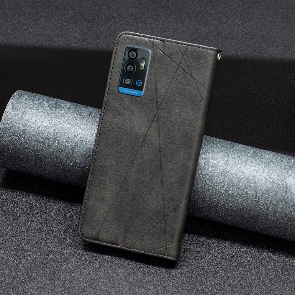 For ZTE Blade A71 All-round Shockproof Imprinting Pattern Splicing Design Cover with Card Slots Leather Viewing Stand Cell Phone Shell - Black-7