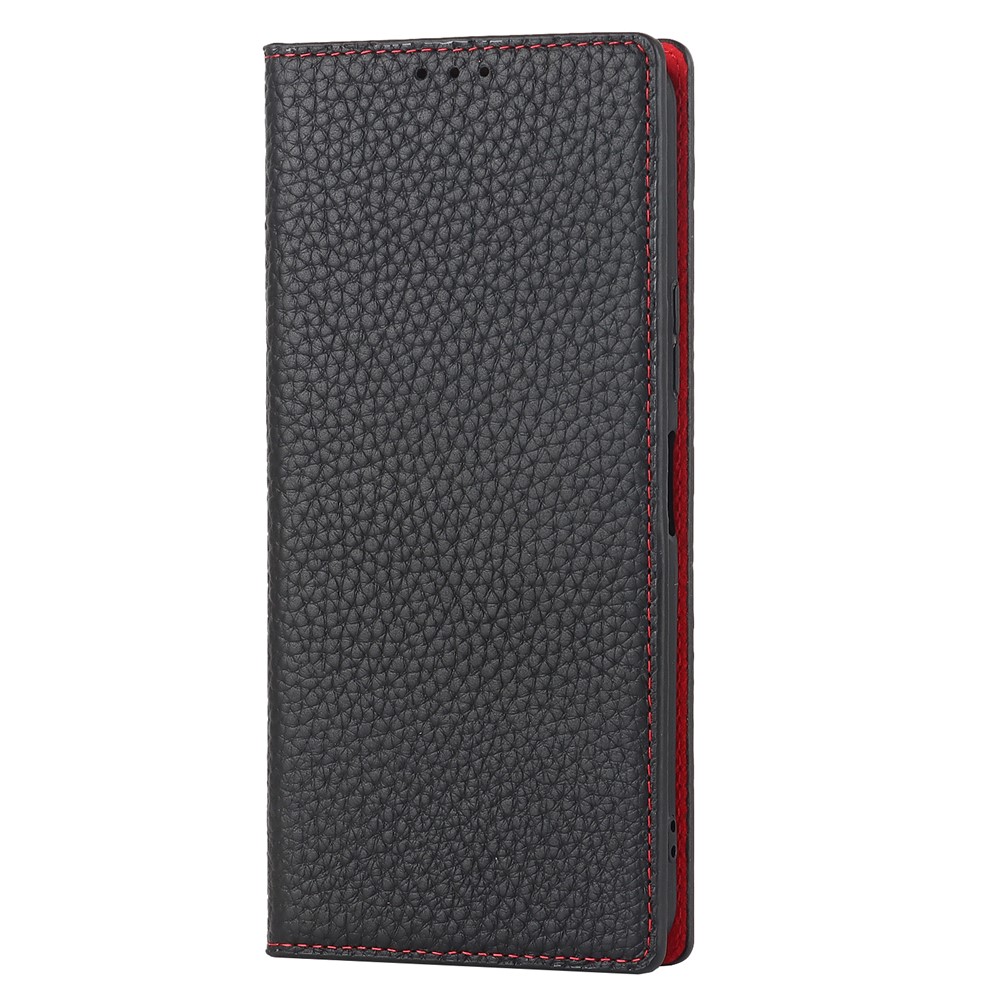 Litchi Texture Genuine Leather Case for ZTE Libero 5G II, Wallet Stand Protective Phone Cover with Hand Strap - Black-2