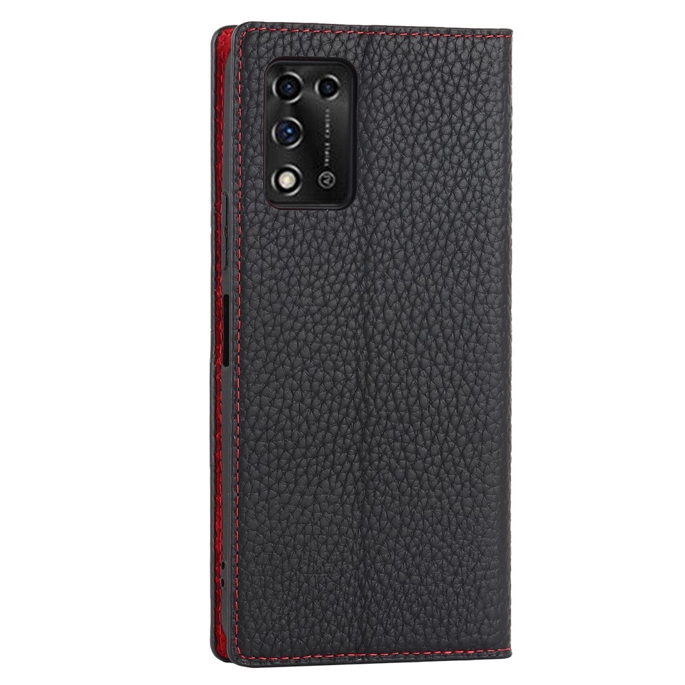Litchi Texture Genuine Leather Case for ZTE Libero 5G II, Wallet Stand Protective Phone Cover with Hand Strap - Black-3