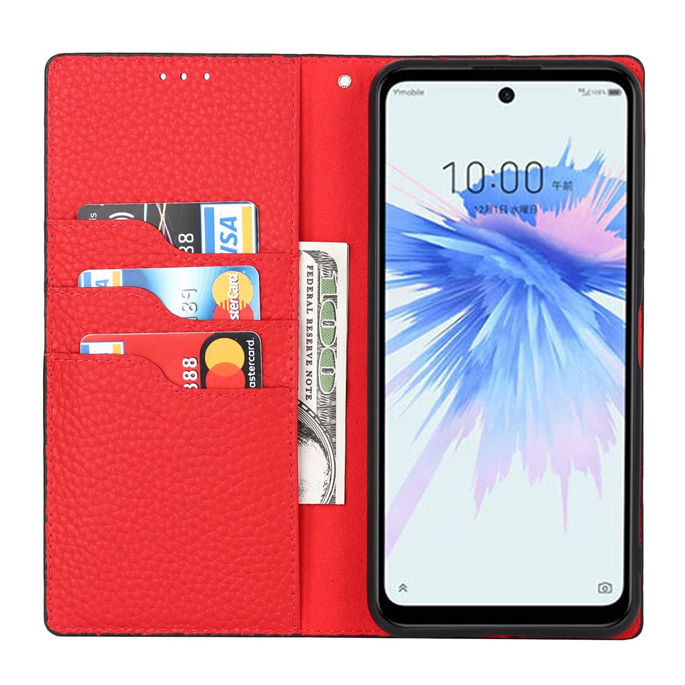 Litchi Texture Genuine Leather Case for ZTE Libero 5G II, Wallet Stand Protective Phone Cover with Hand Strap - Black-4