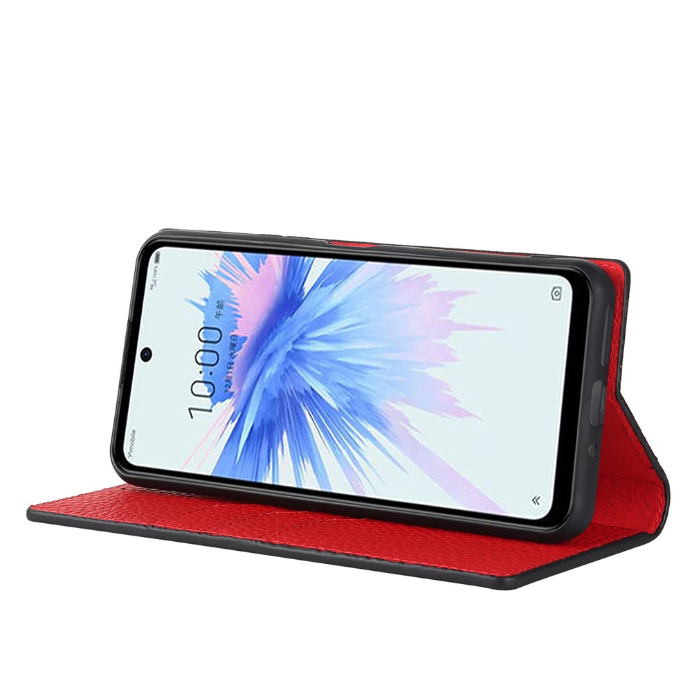 Litchi Texture Genuine Leather Case for ZTE Libero 5G II, Wallet Stand Protective Phone Cover with Hand Strap - Black-5