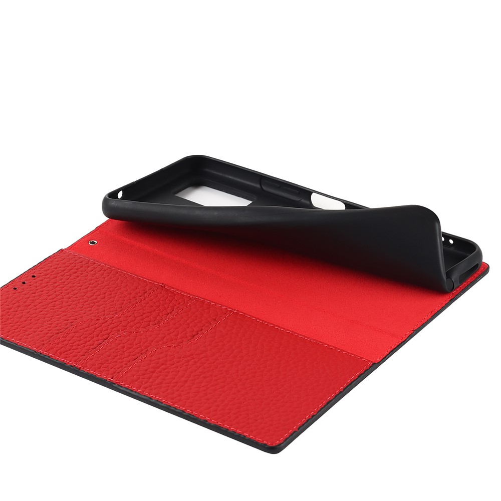 Litchi Texture Genuine Leather Case for ZTE Libero 5G II, Wallet Stand Protective Phone Cover with Hand Strap - Black-9
