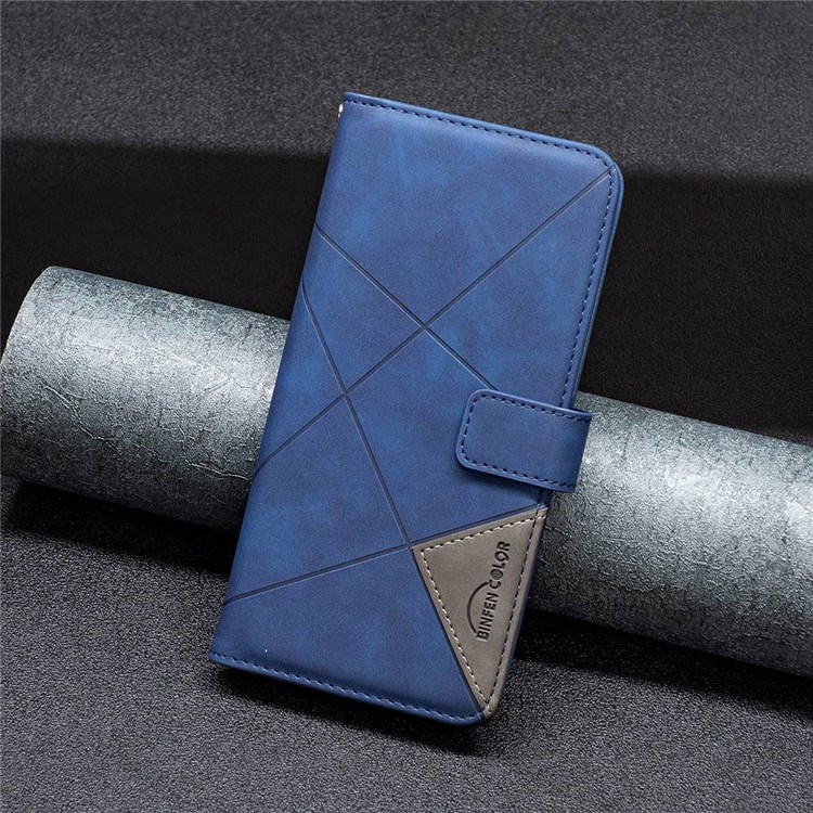 BINFEN COLOR BF Imprinting Pattern Series-2 for ZTE Blade A31 Leather Wallet Case 05 Geometric Imprinted Flip Folio Book Stand Shockproof Cover - Blue-4