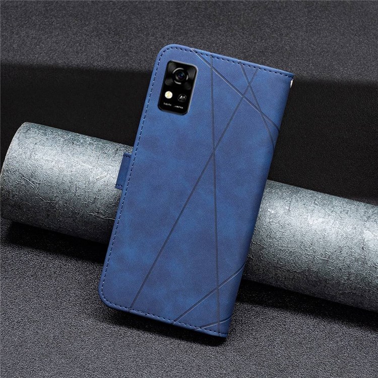 BINFEN COLOR BF Imprinting Pattern Series-2 for ZTE Blade A31 Leather Wallet Case 05 Geometric Imprinted Flip Folio Book Stand Shockproof Cover - Blue-5