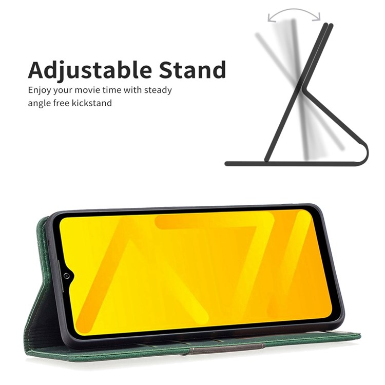 BINFEN COLOR BF Leather Series-1 for ZTE Blade A31 Magnetic PU Leather Stand Flip Cover 10 Color Splicing Lines Imprinted Magnetic Auto-absorbed Wallet Case - Green-3