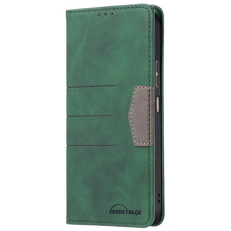 BINFEN COLOR BF Leather Series-1 for ZTE Blade A31 Magnetic PU Leather Stand Flip Cover 10 Color Splicing Lines Imprinted Magnetic Auto-absorbed Wallet Case - Green-6
