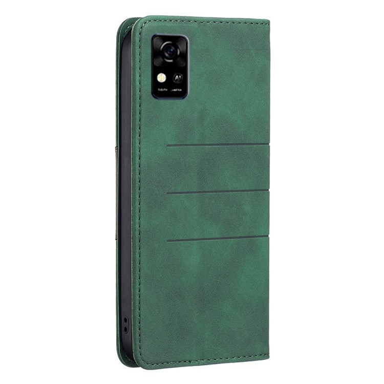 BINFEN COLOR BF Leather Series-1 for ZTE Blade A31 Magnetic PU Leather Stand Flip Cover 10 Color Splicing Lines Imprinted Magnetic Auto-absorbed Wallet Case - Green-7