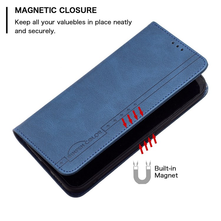 BINFEN COLOR BF Leather Series-5 for ZTE Blade A31 Leather Flip RFID Blocking Case 08 Hidden Magnetic Absorption Stand TPU Inner Shell Phone Cover - Blue-4