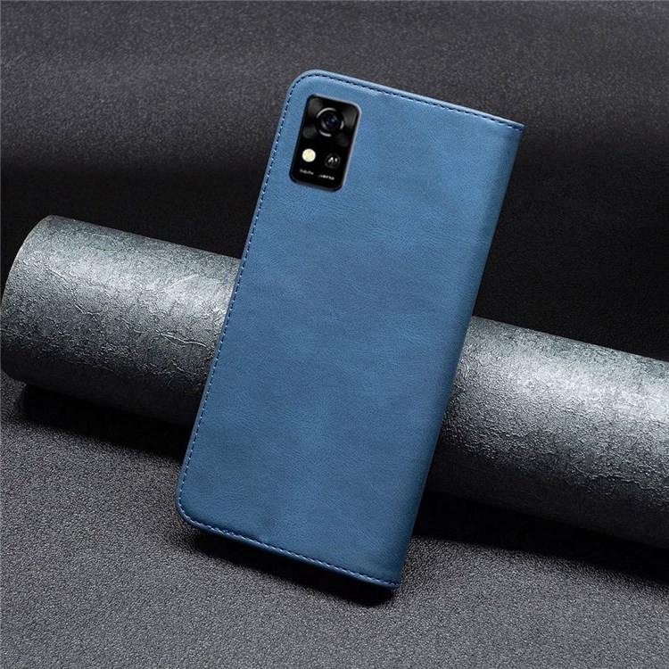 BINFEN COLOR BF Leather Series-5 for ZTE Blade A31 Leather Flip RFID Blocking Case 08 Hidden Magnetic Absorption Stand TPU Inner Shell Phone Cover - Blue-5