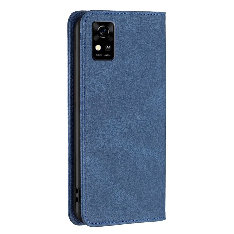 BINFEN COLOR BF Leather Series-5 for ZTE Blade A31 Leather Flip RFID Blocking Case 08 Hidden Magnetic Absorption Stand TPU Inner Shell Phone Cover - Blue-9