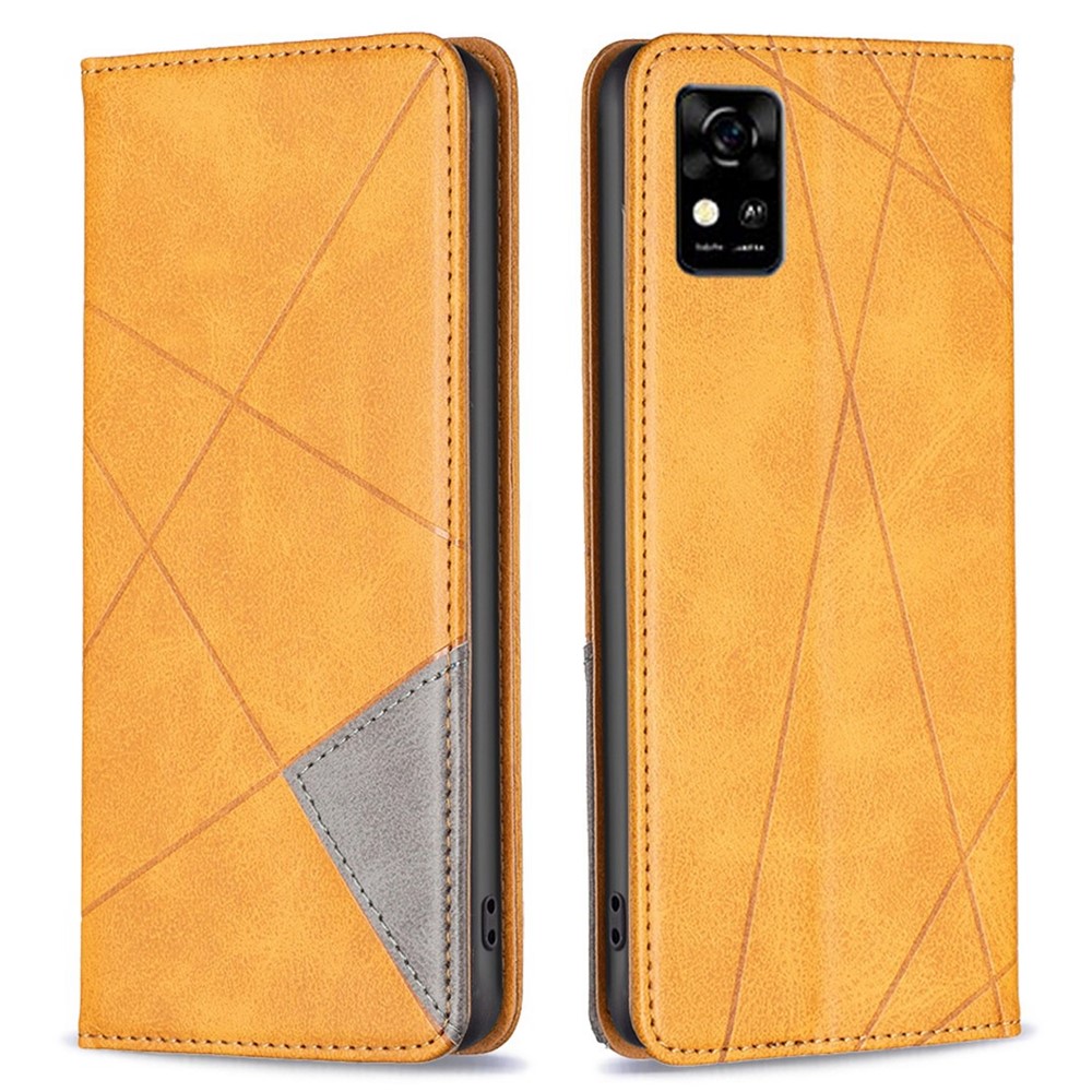 BF Imprinting Pattern Series-1 for ZTE Blade A31 Adjustable Stand PU Leather Case Rhombus Pattern Imprinted Magnetic Auto Closing Card Slot Shell - Brown-1