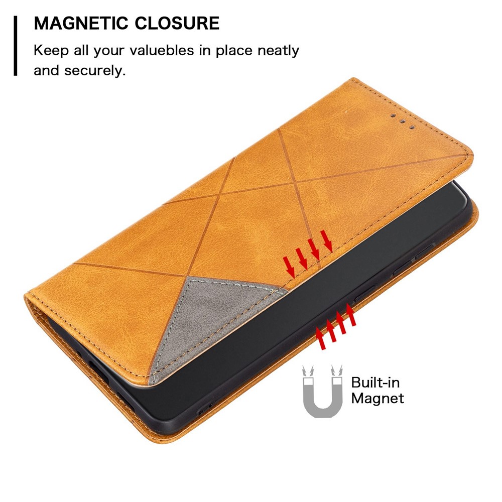 BF Imprinting Pattern Series-1 for ZTE Blade A31 Adjustable Stand PU Leather Case Rhombus Pattern Imprinted Magnetic Auto Closing Card Slot Shell - Brown-4