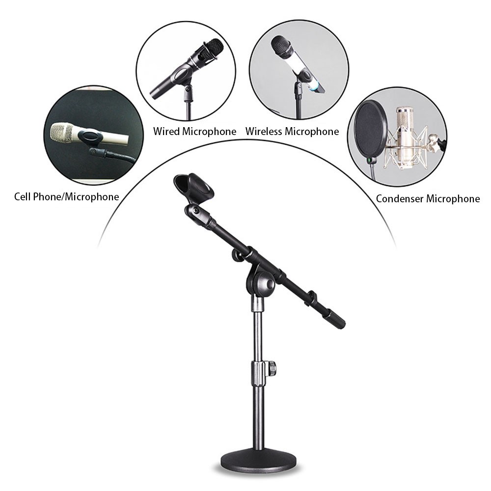 PABIDU HY-211 Desktop Microphone Stand Adjustable Table Mic Holder Bracket with Round Base-2