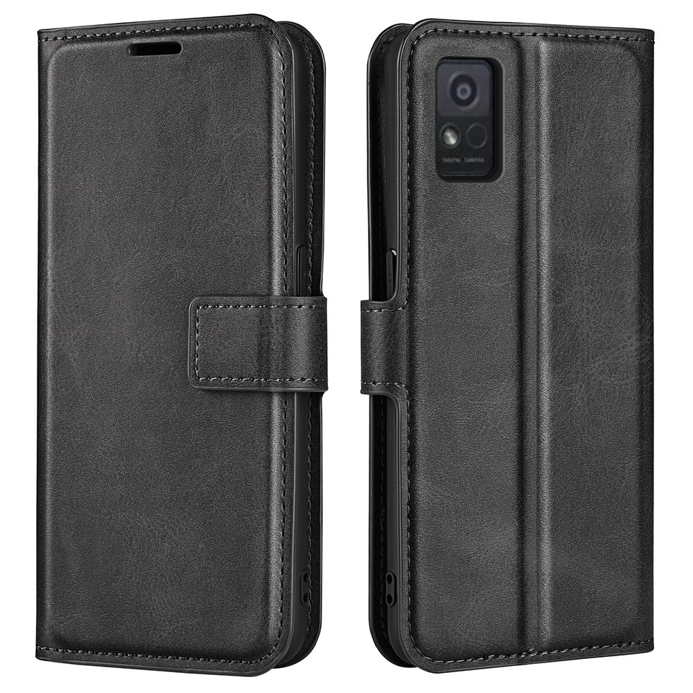 For ZTE Avid 589 Anti-slip Textured PU Leather Cover Stand Feature Magnetic Closure Shockproof Flip Wallet Case - Black-1